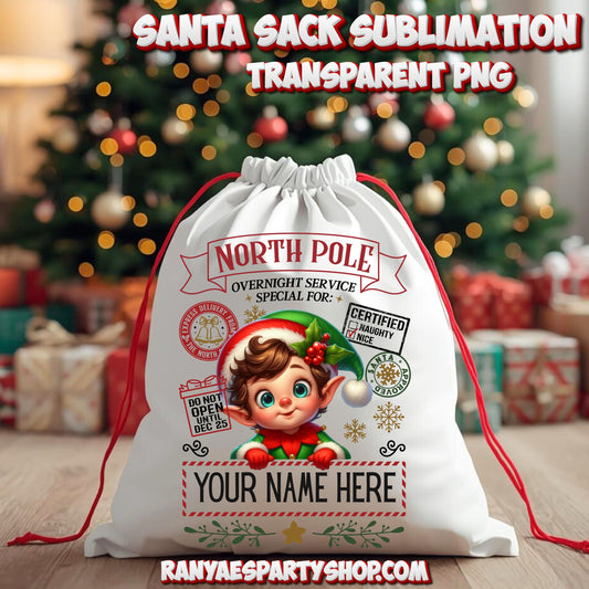 Elf Santa Sack PNG Sublimation | Cute Elf Sacks | Personalized Christmas Elf Santa Sack | INSTANT DOWNLOAD | Digital File Only