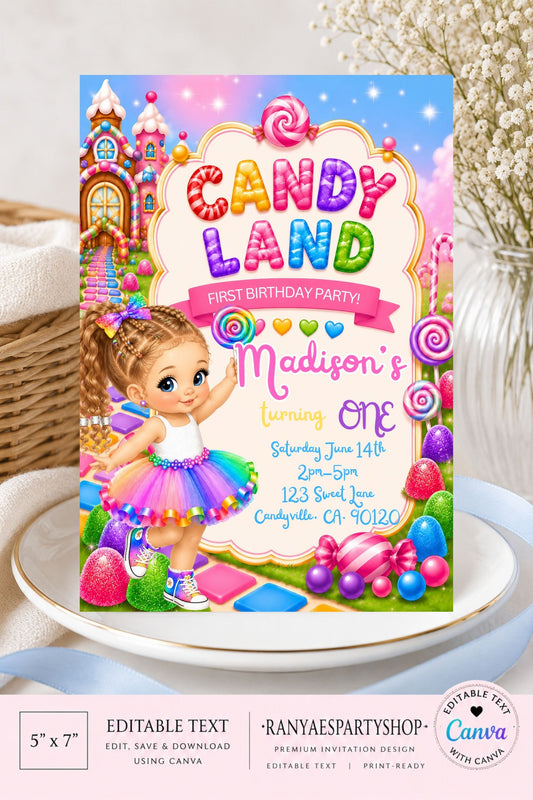 CC Candy Land  5x7 Digital Invitation | Candy Land Birthday Invite | Edit Text with CANVA | Digital File Only