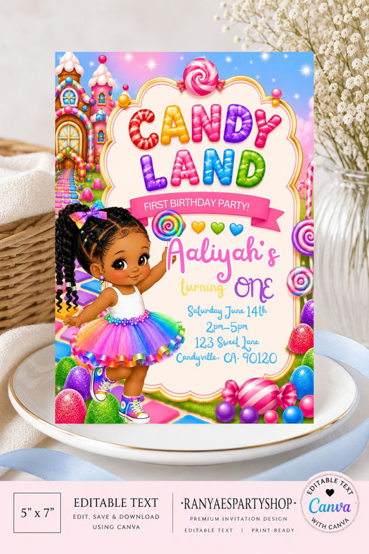 AA Candy Land  5x7 Digital Invitation | Candy Land Birthday Invite | Edit Text with CANVA | Digital File Only