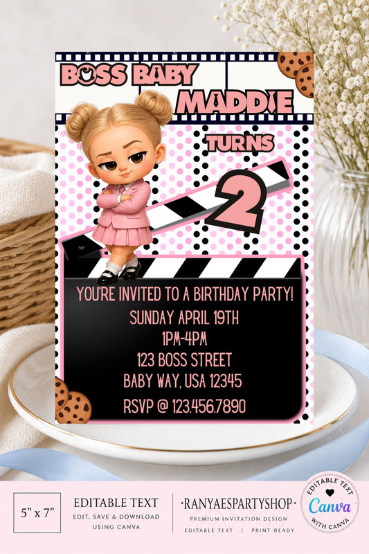 Girl Boss Baby 5x7 Digital Invitation | Girl Boss Baby Party Invite | Edit Text with CANVA | Birthday Party Invitation | Digital File Only