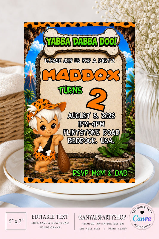 Bam Bam 5x7 Digital Invitation | Bam Bam Party Invite | Edit Text with Canva | Birthday Party Invitation | Digital File Only