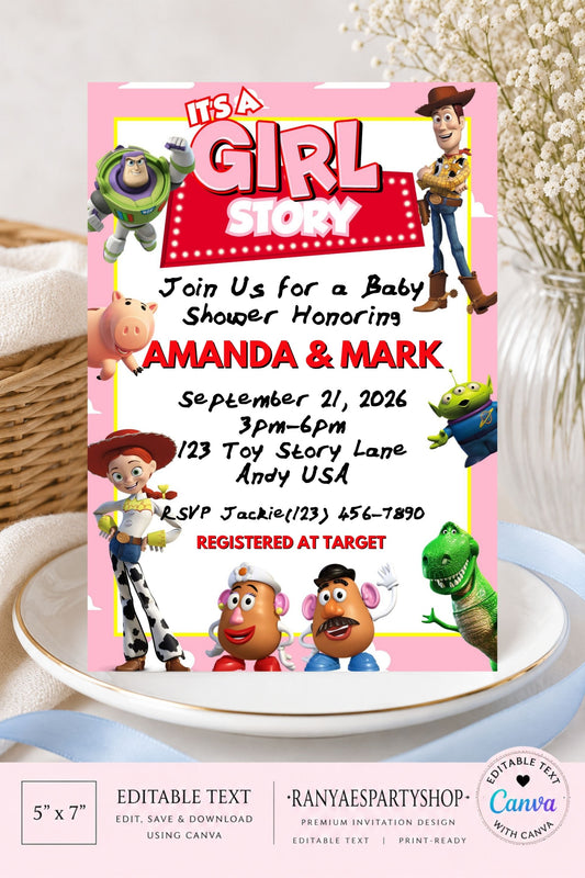 Girl Story 5x7 Digital Invitation | Girl Story Baby Shower Invite | Edit Text with Canva | Digital File Only