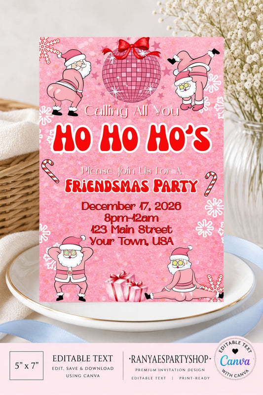Friendsmas Ho Ho Ho 5x7 Digital Invitation | Ho Ho Ho's Friendsmas Party Invite | Edit Text with Canva | Merry Friendsmas | Digital File Only