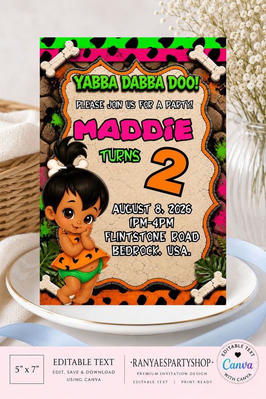 African American Pebbles 5x7 Digital Invitation | AA Pebbles Party Invite | Edit Text with Canva | Birthday Party Invitation | Digital File Only