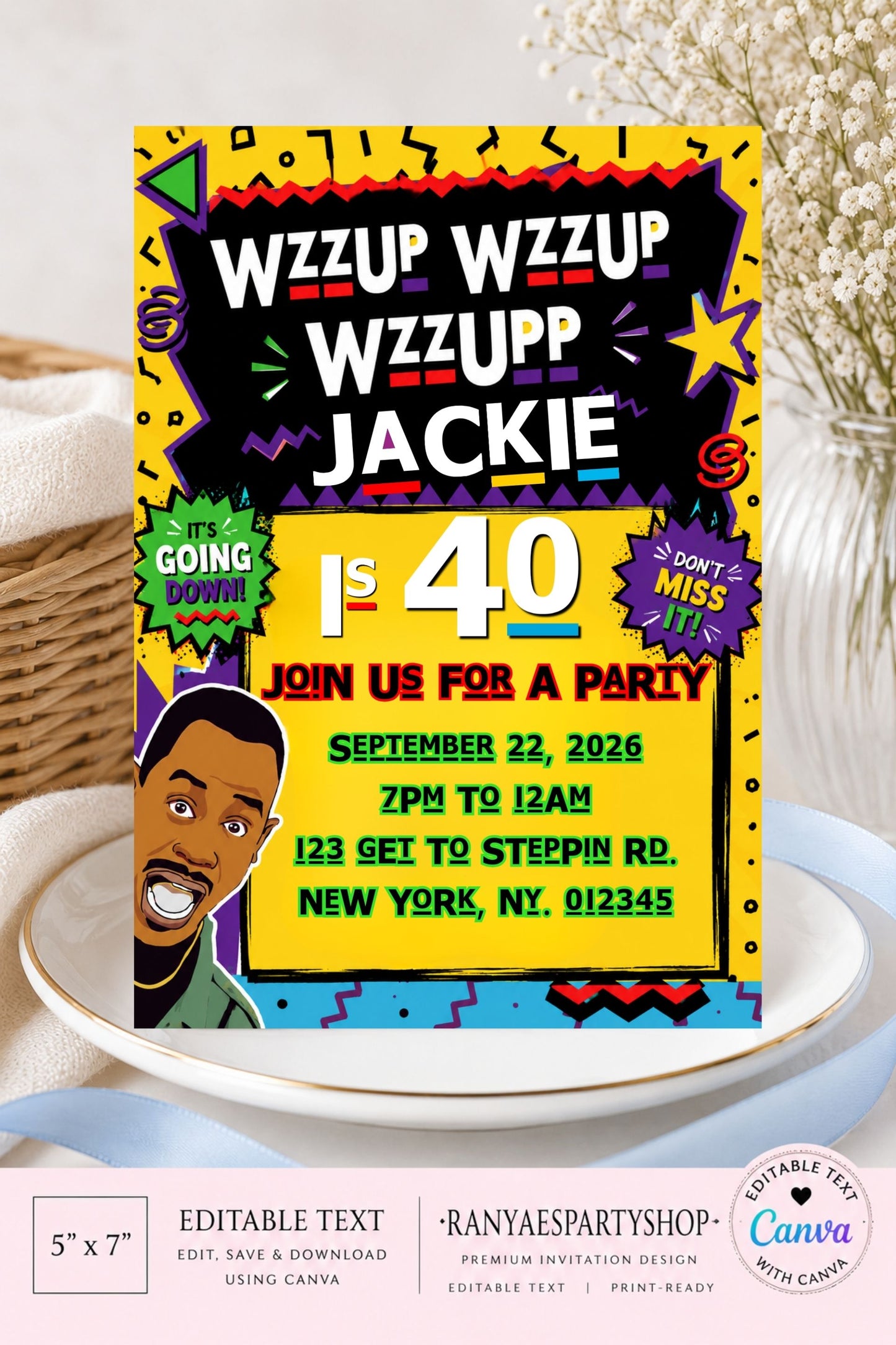 Martin 5x7 Digital Invitation | 90's Theme Birthday Invite | Edit Text with Canva | Digital File Only
