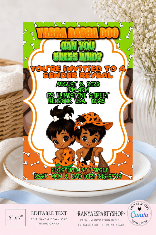 AA Bam Bam or Pebbles 5x7 Digital Invitation | Gender Reveal Invitation | AA Bam Bam or Pebbles | Edit Text with Canva | Digital File Only
