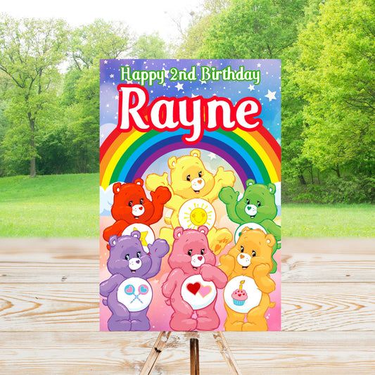 Care Bears Party Sign | Editable Text with Canva | Digital Poster | Edit | Save | Download | Print
