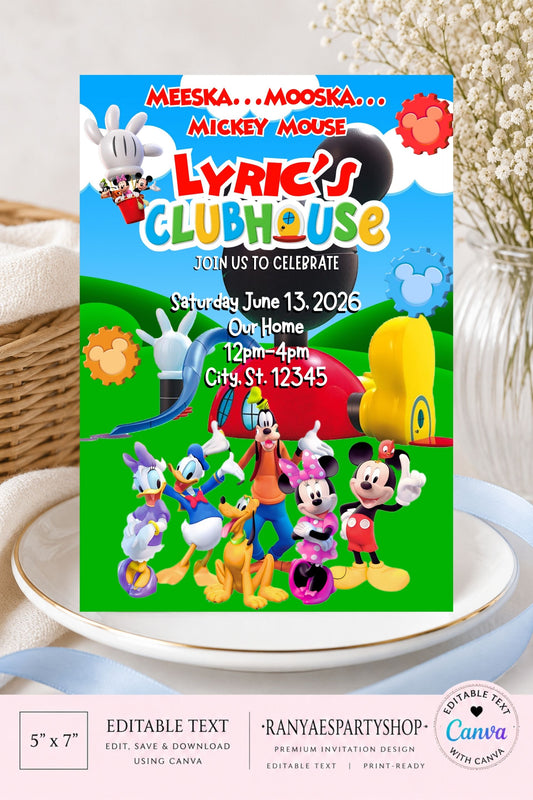 Mickey Mouse Clubhouse 5x7 Digital Invitation | Mickey Mouse Clubhouse Birthday Invite | Edit Text with CANVA | Digital File Only
