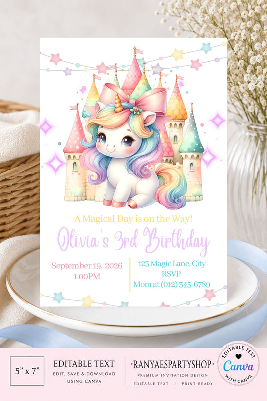 Unicorn 5x7 Digital Invitation | Unicorn Party Invite | Edit Text with Canva | Birthday Party Invitation | Digital File Only