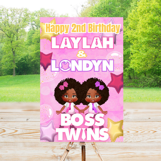 Boss Twins Party Sign| Digital Poster | Editable Text with Canva | You Edit | Save | Download | Print