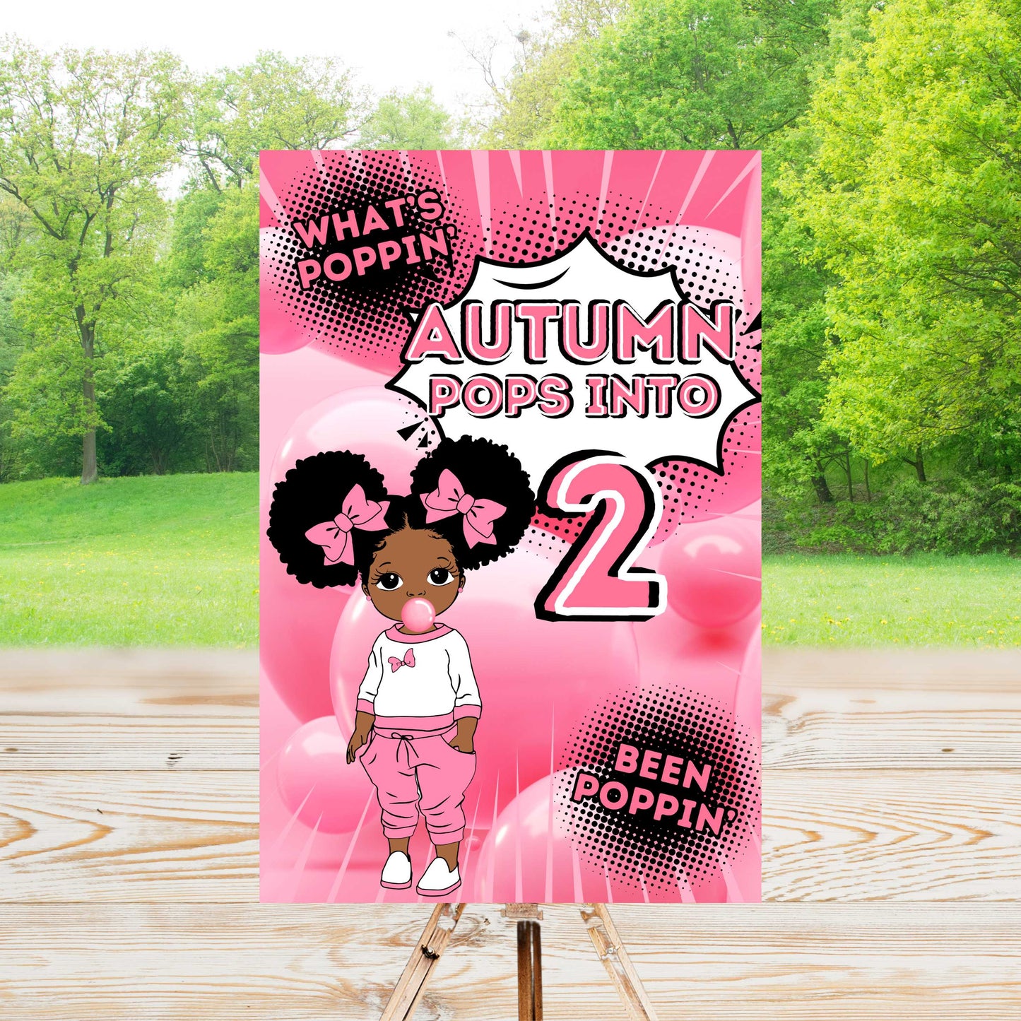POPPIN into 2 Pink Party Sign | Edit Text with Canva | Digital Poster | Edit | Save | Download | Print