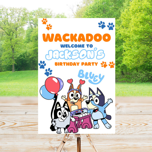 Bluey Party Sign | Editable Text with Canva | Digital Poster | Edit | Save | Download | Print