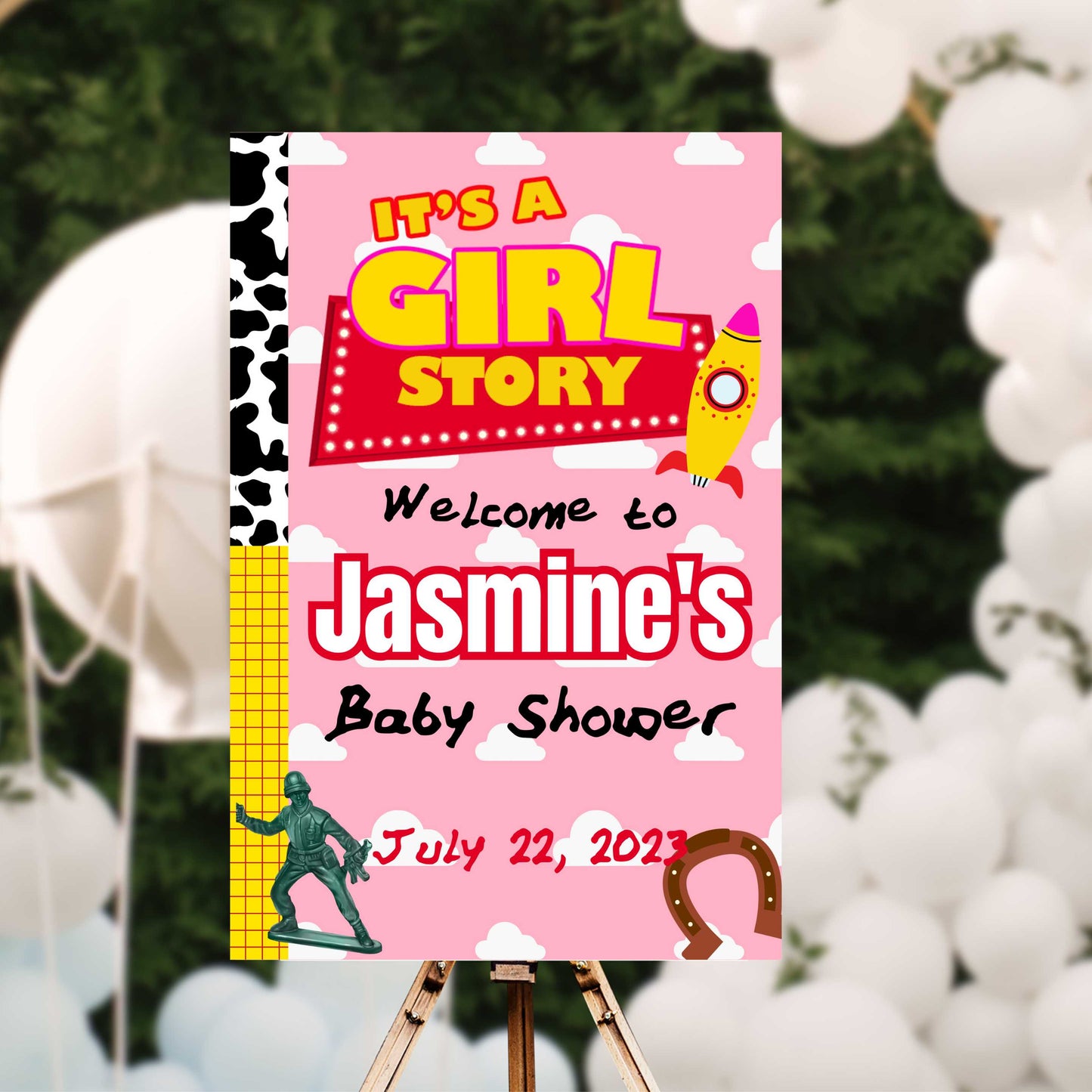 Girl Story Baby Shower Welcome Sign | Editable Text with  Canva | You Save | You Download | You Print | DIGITAL FILE ONLY
