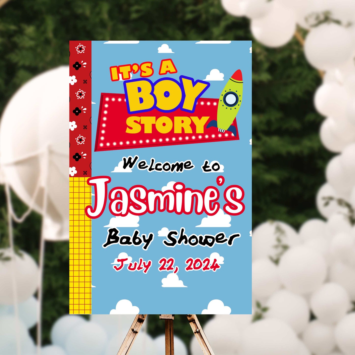 Boy Story Baby Shower Welcome Sign | Editable Text with  Canva | You Save | You Download | You Print | DIGITAL FILE ONLY