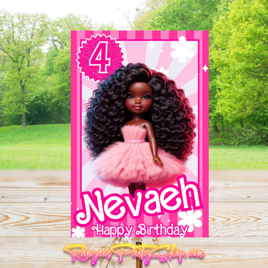 African American Barbie Party Sign | Digital Party Sign | Editable Text with Canva Pro | Welcome Party Sign | 20x30 | Digital File Only