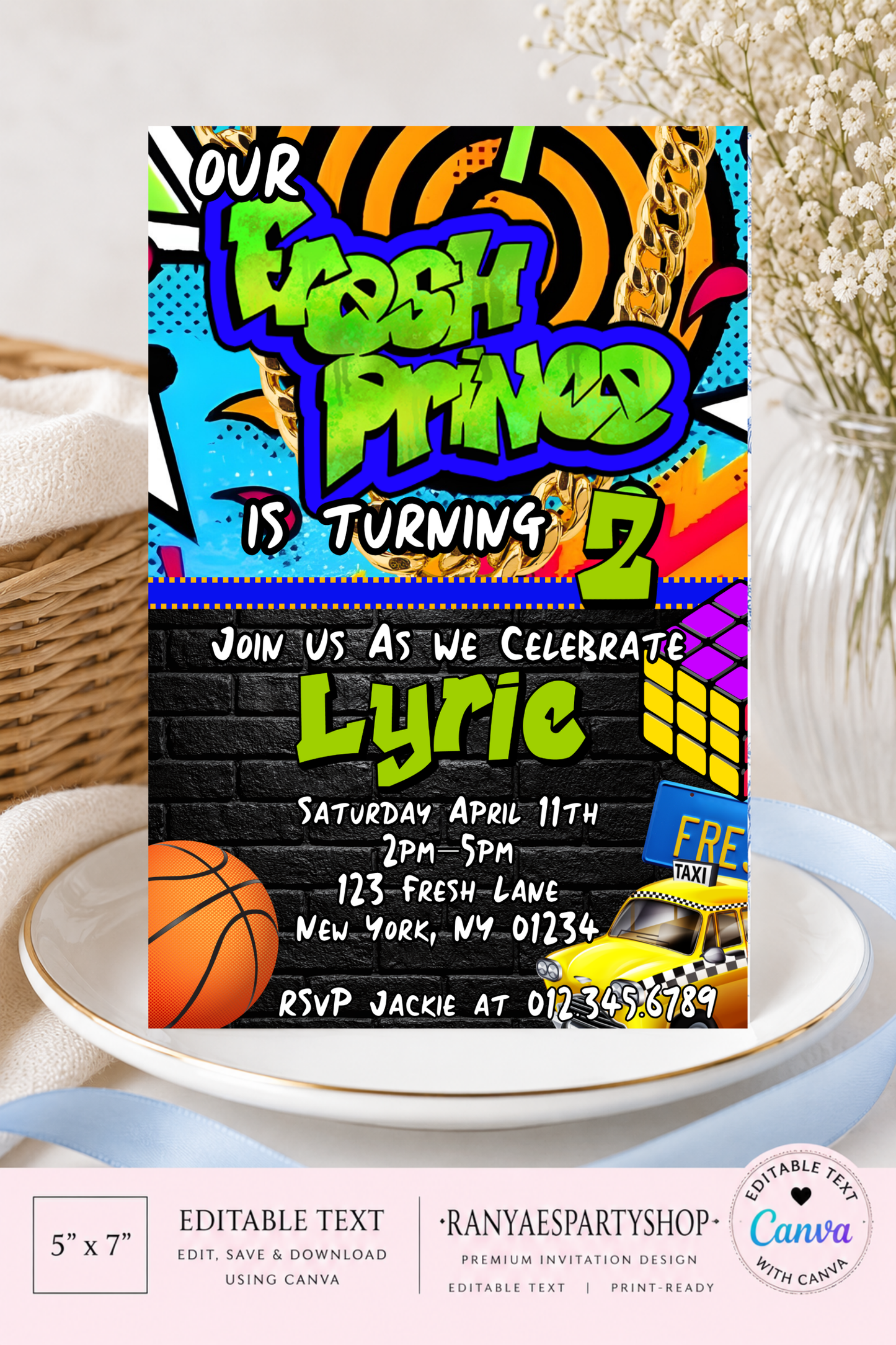 Fresh Prince Inspired Birthday Invitation | Editable Canva Template | Hip Hop Birthday Party Invite | Digital Download