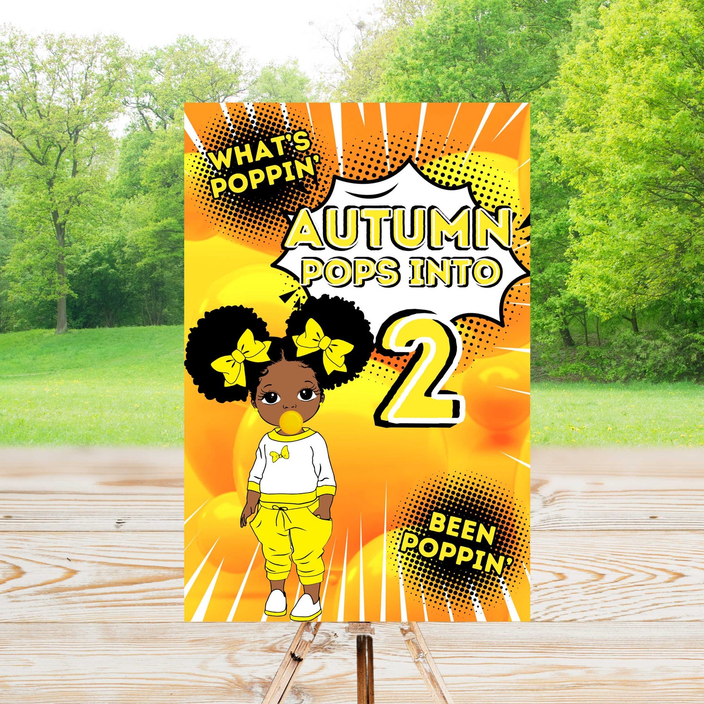 POPPIN into 2 Yellow Party Sign | Edit Text with Canva | Digital Poster | Edit | Save | Download | Print