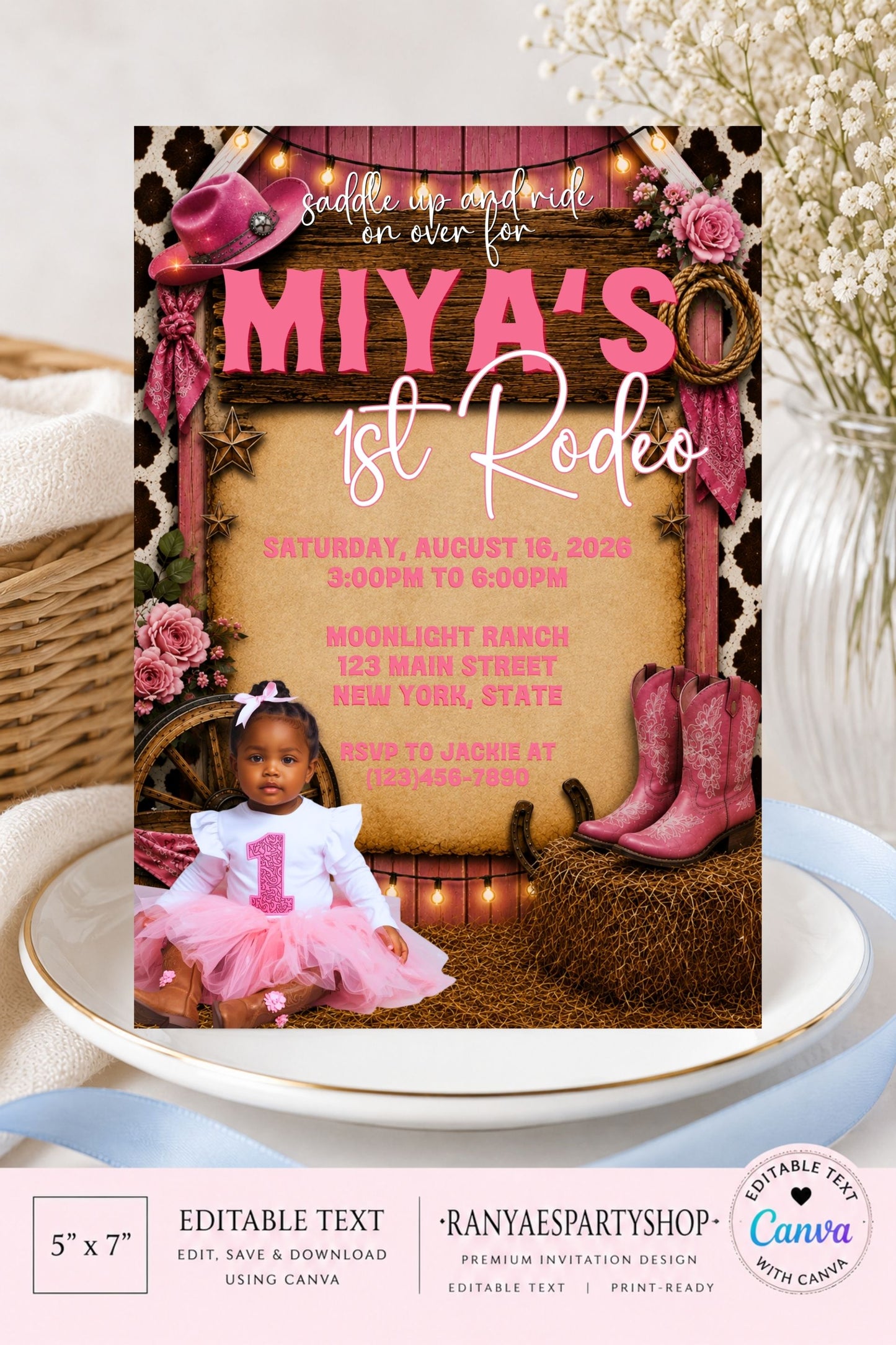 My First Rodeo 5x7 Digital Invitation | Editable Text with  Canva | Rodeo Party Invitation | Digital File Only