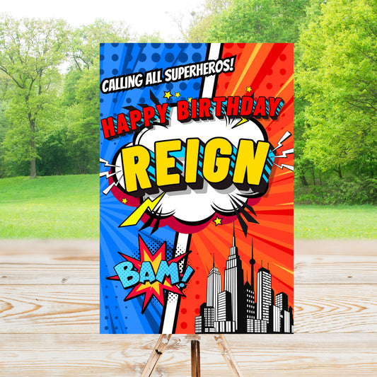 Superhero Party Sign | Digital Party Sign | Welcome Party Sign | 20x30 | Digital File Only