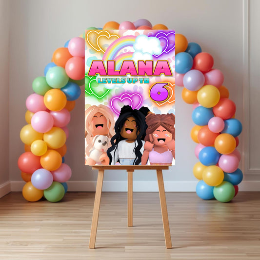 Roblox Girls Party Sign | Digital Party Sign | Editable with Canva Pro | Welcome Party Sign | 20x30 | Digital File Only
