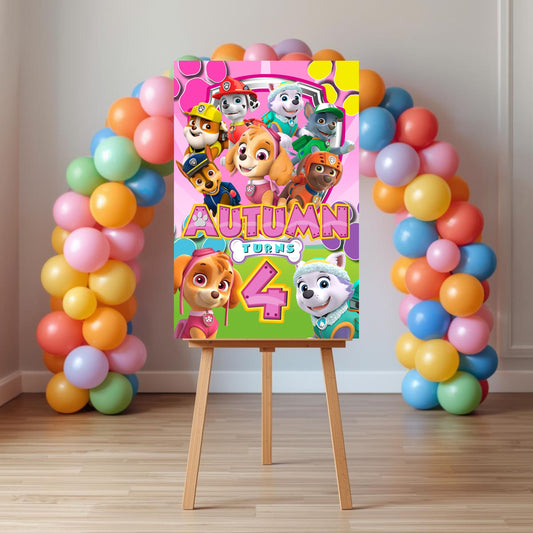 Paw Patrol Girl Party Sign | Digital Party Sign | Editable Text with CANVA PRO | Welcome Party Sign | 20x30 | Digital File Only