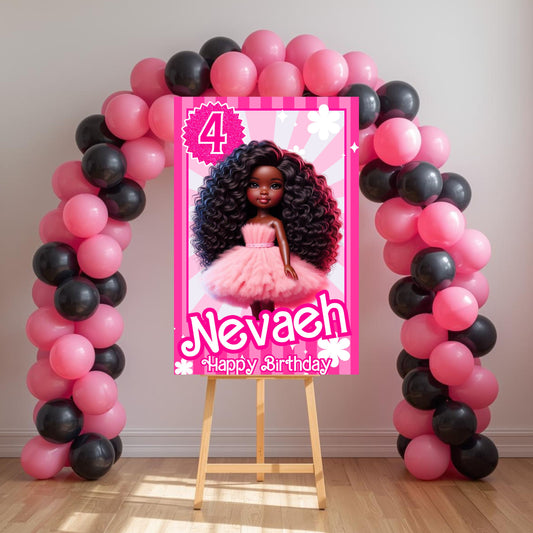 African American Barbie Party Sign | Digital Party Sign | Editable Text with Canva Pro | Welcome Party Sign | 20x30 | Digital File Only