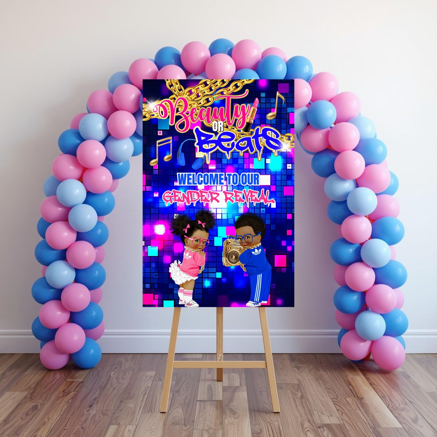 Beauty or Beats Gender Reveal Sign | Digital Party Sign | Editable with Canva Pro | Welcome Party Sign | 20x30