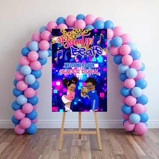 Beauty or Beats Gender Reveal Sign | Digital Party Sign | Editable with Canva Pro | Welcome Party Sign | 20x30