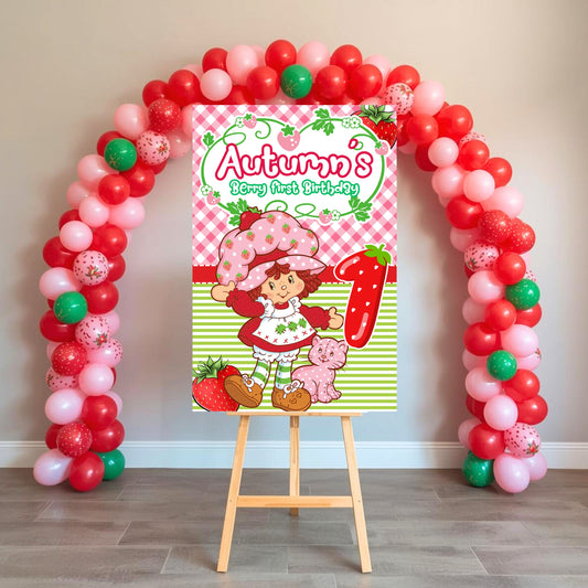 Strawberry Shortcake Party Sign | Editable Text with CANVA PRO | Strawberry Shortcake Party | Digital File