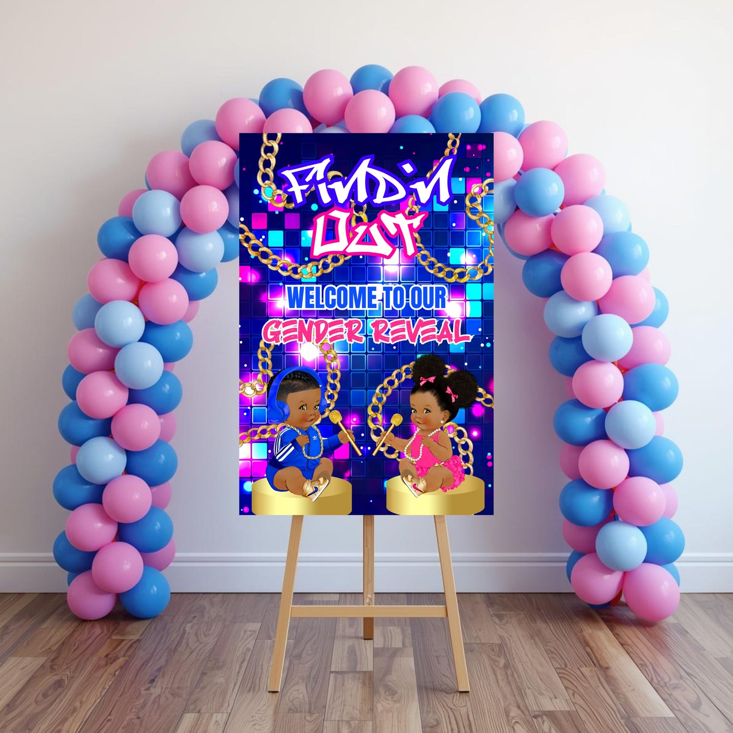 Find'N Out Gender Reveal Sign | Digital Party Sign | Editable with Canva Pro | Welcome Party Sign | 20x30