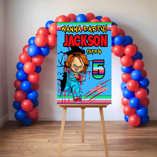 Chucky Party Sign | Digital Party Sign | Edit with CANVA PRO | Welcome Party Sign | 20x30 | Digital File Only