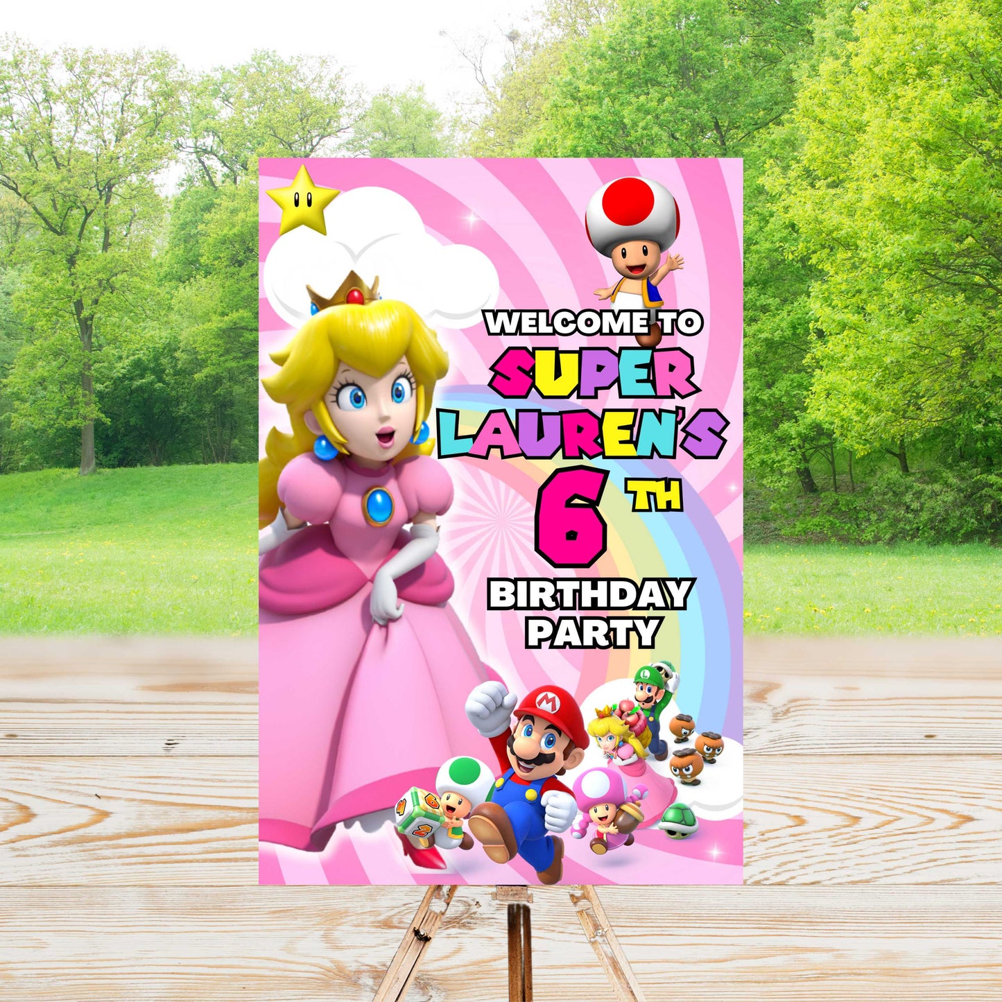 Princess Peach Party Sign | Editable Text with Canva | Digital Poster | Edit | Save | Download | Print