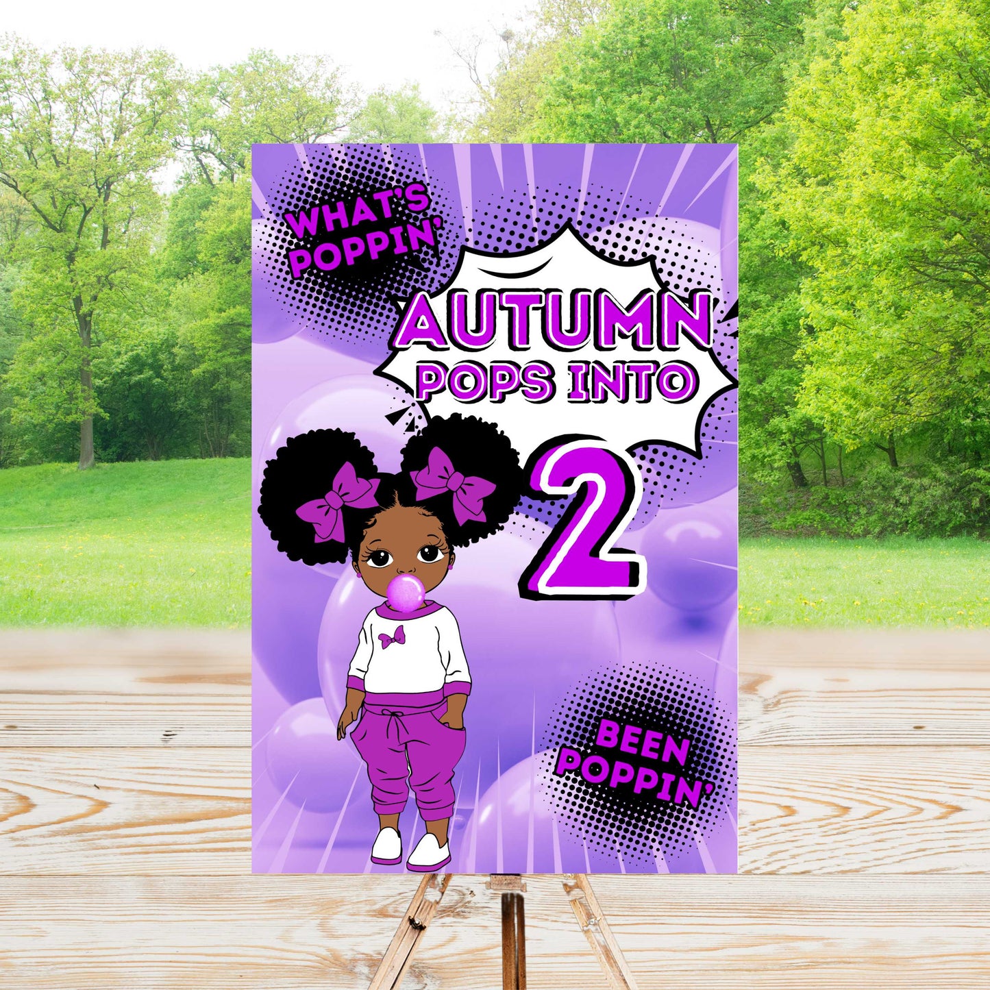 POPPIN into 2 Purple Party Sign | Edit Text with Canva | Digital Poster | Edit | Save | Download | Print