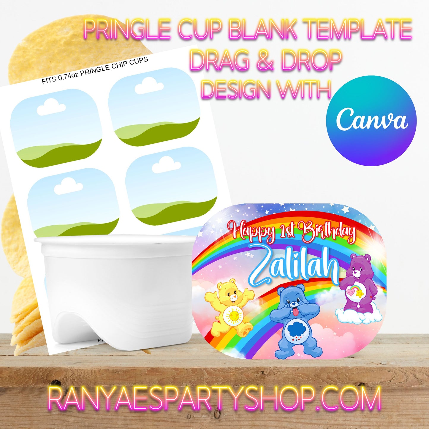 Pringle Cup 0.74oz Blank Drag & Drop Template | Blank Canva Template | Design with Canva | Digital File Only