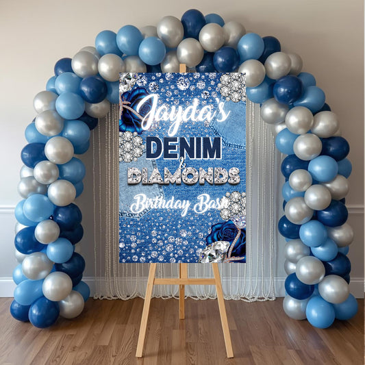 Denim & Diamond Party Sign | Digital Party Sign | Editable Text with CANVA PRO | Welcome Party Sign | 20x30 | Digital File Only