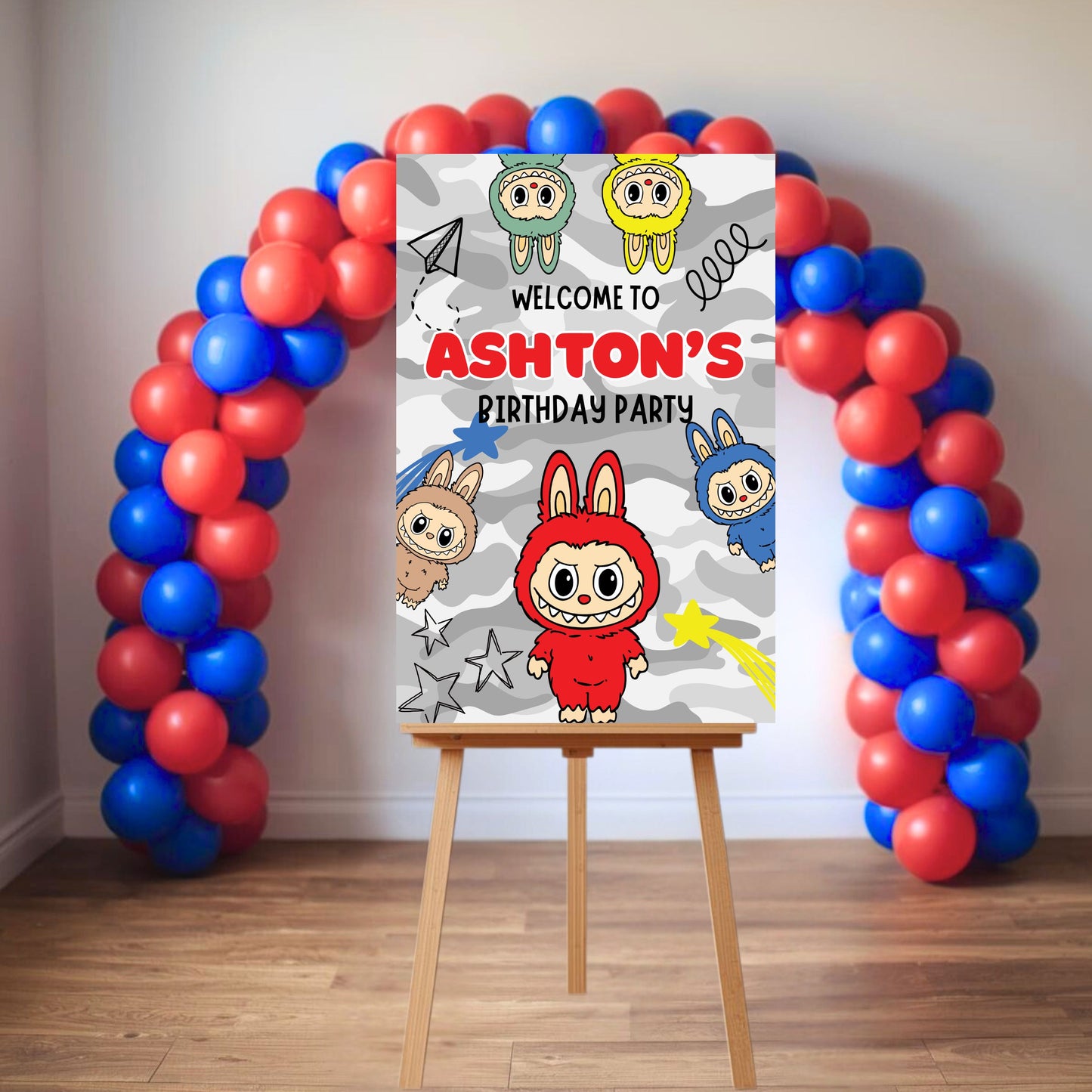 Labubu Party Sign | Digital Party Sign | Edit with Canva Pro | Welcome Party Sign | 20x30 | Digital File Only