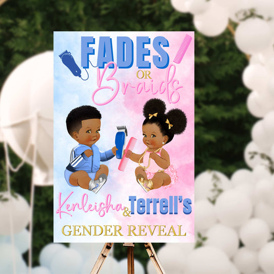 Fades or Braids Gender Reveal Welcome Sign | Editable Text with  Canva | You Save | You Download | You Print | DIGITAL FILE ONLY