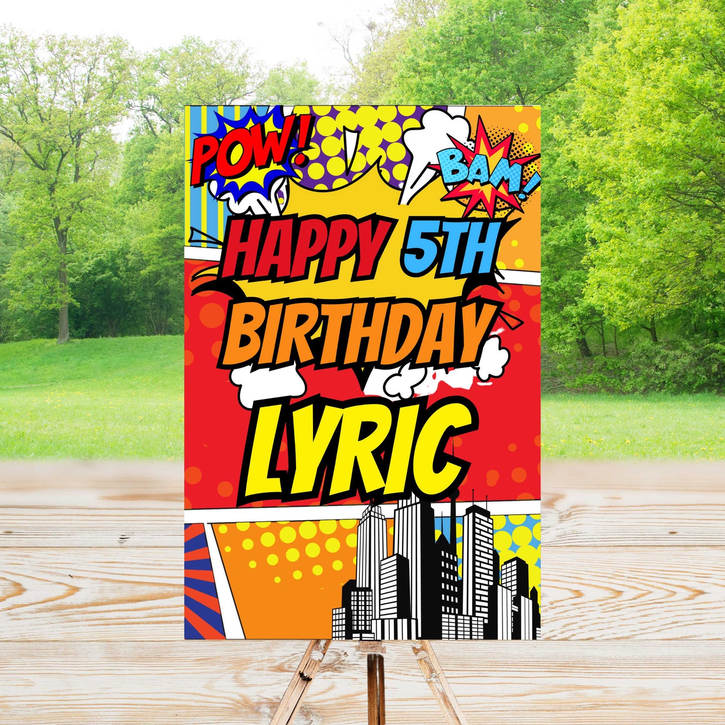 Superhero Party Sign | Editable Text with Canva | Digital Poster | Edit | Save | Download | Print
