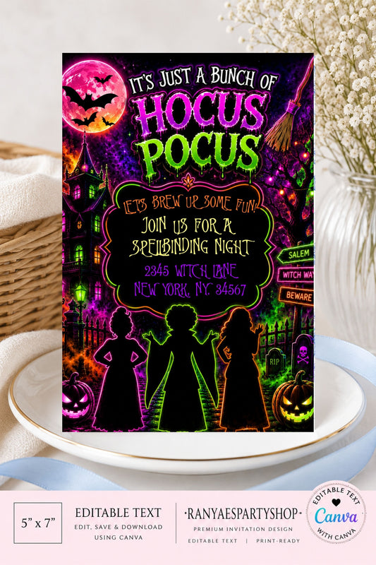 Hocus Pocus Halloween Party Invitation | Editable Canva Template | Digital Download