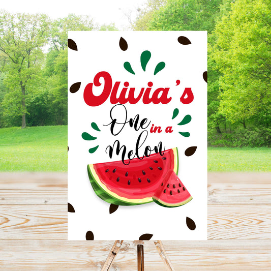 One in a Melon Party Sign | Editable Text with Canva | Digital Poster | Edit | Save | Download | Print