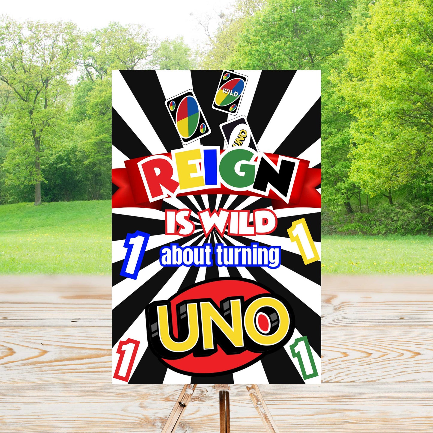 First Birthday UNO Party Sign | Editable Text with Canva | Digital Poster | Edit | Save | Download | Print