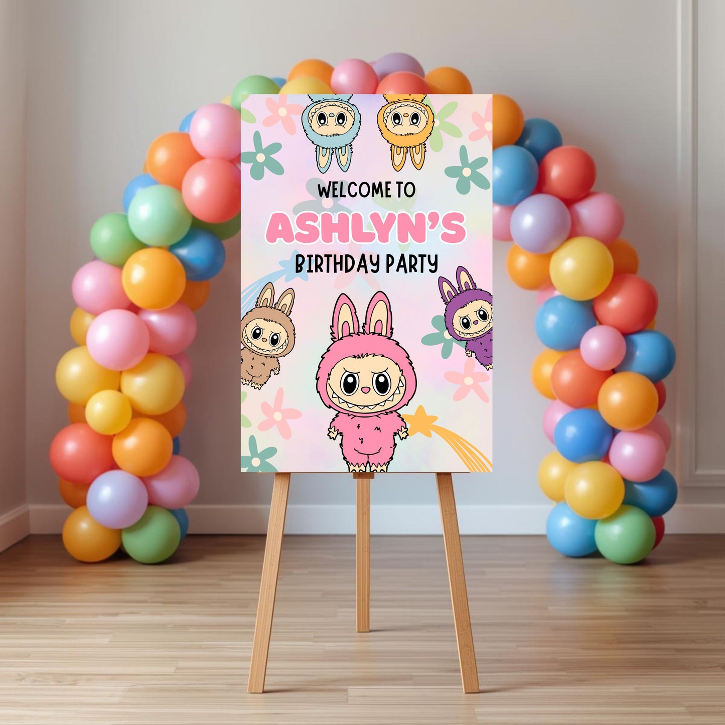 Labubu Party Sign | Digital Party Sign | Edit with Canva Pro | Welcome Party Sign | 20x30 | Digital File Only