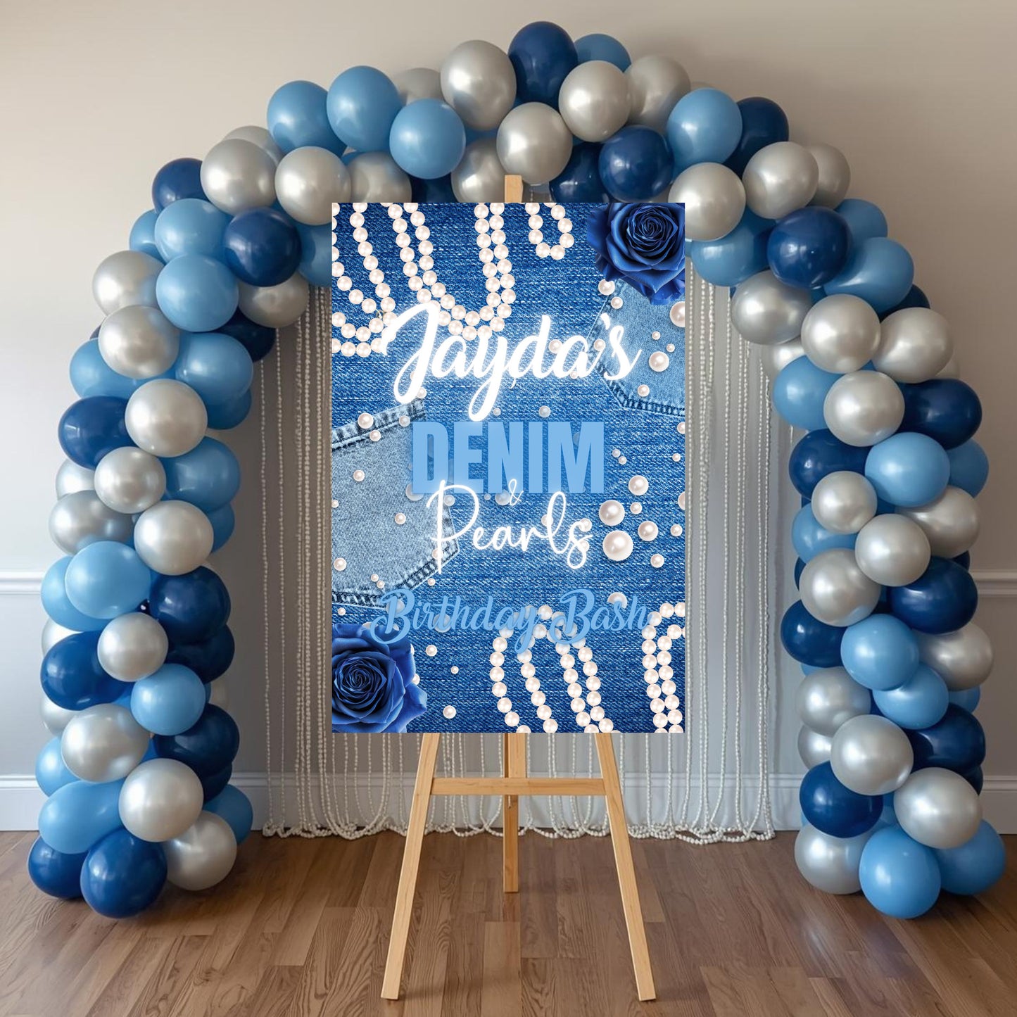 Denim & Pearls Party Sign | Digital Party Sign | Editable Text with CANVA PRO | Welcome Party Sign | 20x30 | Digital File Only