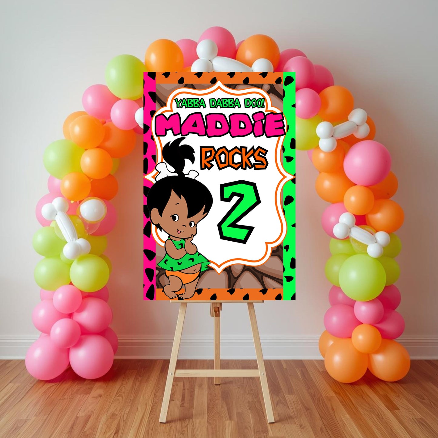 African American Pebbles Party Sign | Pebble Flintstone Party Sign | Editable with Canva Pro | Welcome Party Sign | 20x30 | Digital File Only