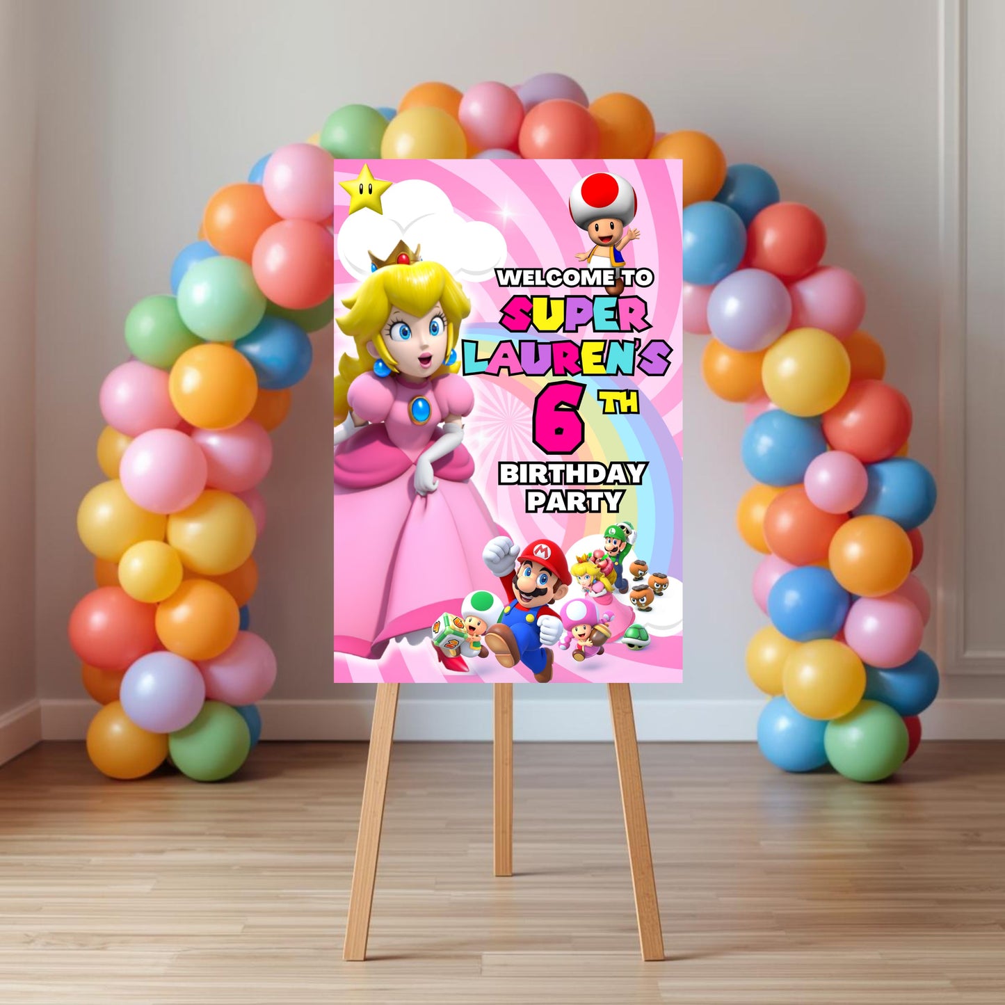 Princess Peach Party Sign | Digital Party Sign | Editable Text with Canva | Welcome Party Sign | 20x30 | Digital File Only