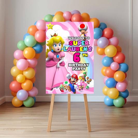 Princess Peach Party Sign | Digital Party Sign | Editable Text with Canva | Welcome Party Sign | 20x30 | Digital File Only