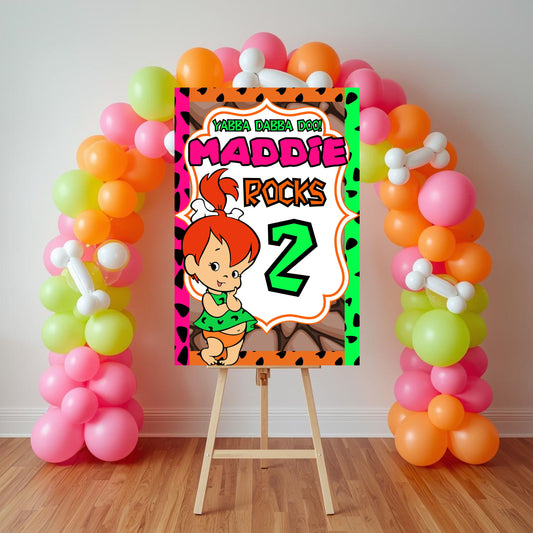 Pebbles Party Sign | Pebble Flintstone Party Sign | Editable with Canva Pro | Welcome Party Sign | 20x30 | Digital File Only