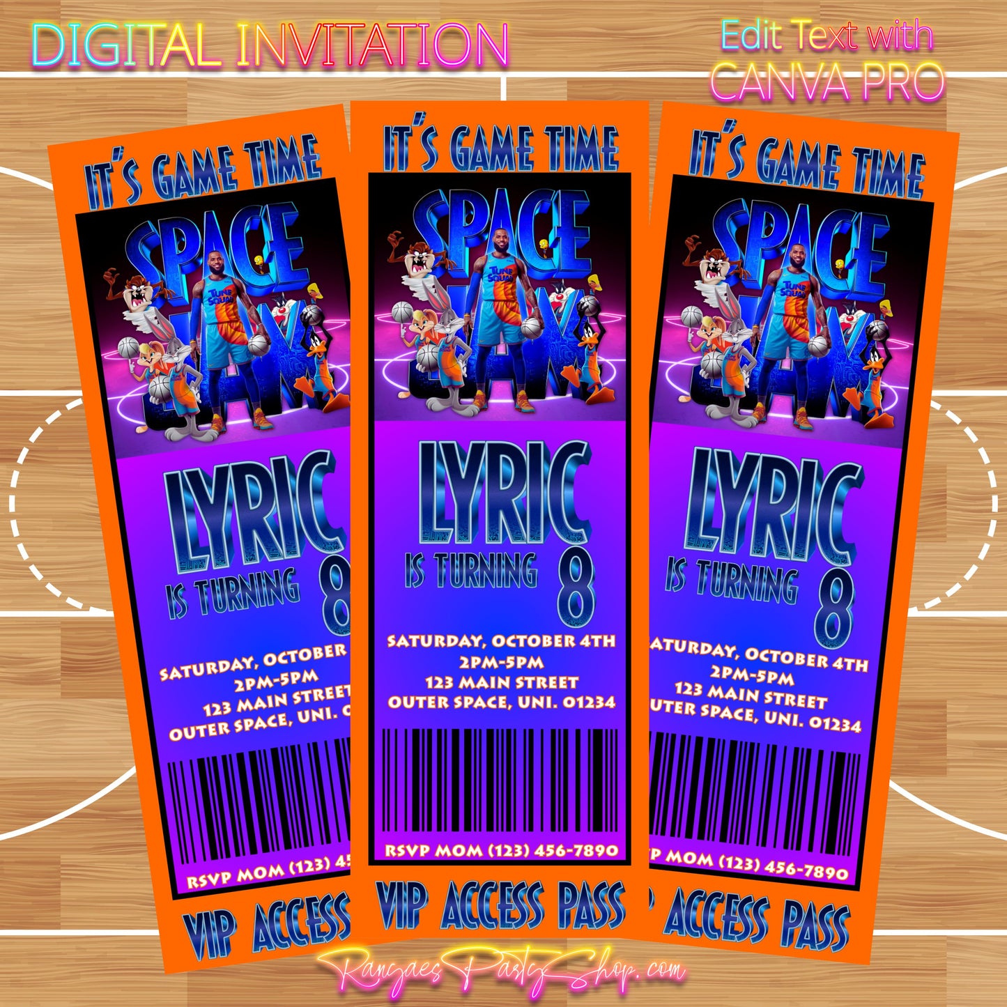 Space Jam 2.5x7 Digital Invitation | Space Jam Birthday Invite | Edit Text with CANVA PRO | Digital File Only