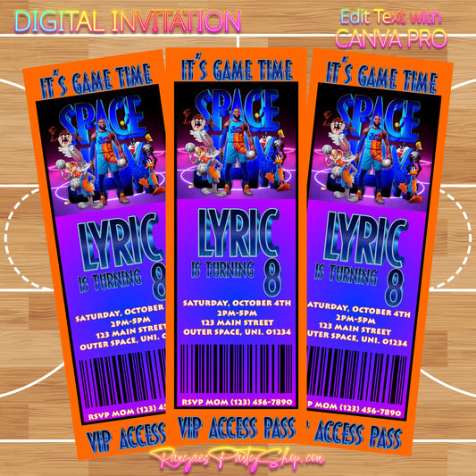 Space Jam 2.5x7 Digital Invitation | Space Jam Birthday Invite | Edit Text with CANVA PRO | Digital File Only
