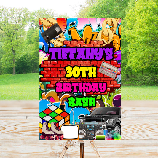 90's Party Sign | Editable Text with Canva | Digital Poster | Edit | Save | Download | Print